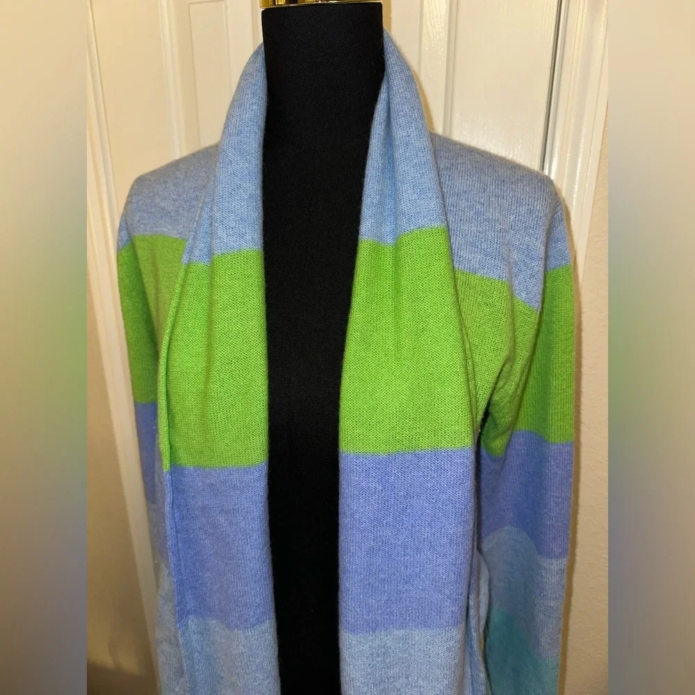 Claudia Nichole Striped Cashmere Cardigan Sweater Small Shawl Collar Open Front - Picture 3 of 8
